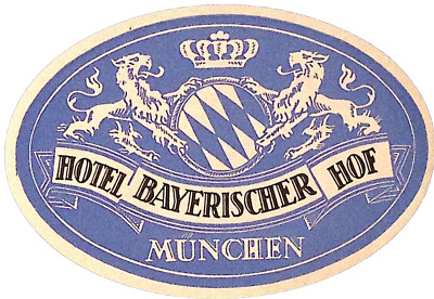 Hotel Bayerischer Hof MUNCHEN GERMANY Vintage Luggage Label 4.5''W Lion Crest