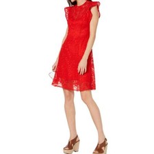 MICHAEL KORS Women's Petite Crocheted Flutter-sleeve A-Line Dress TEDO