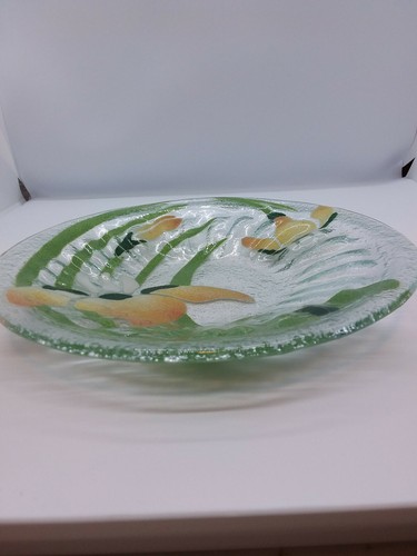 Sydenstricker Signed Vintage Glass Bowl / Dish Yellow Iris 8 1/2" Diameter - Picture 4 of 7