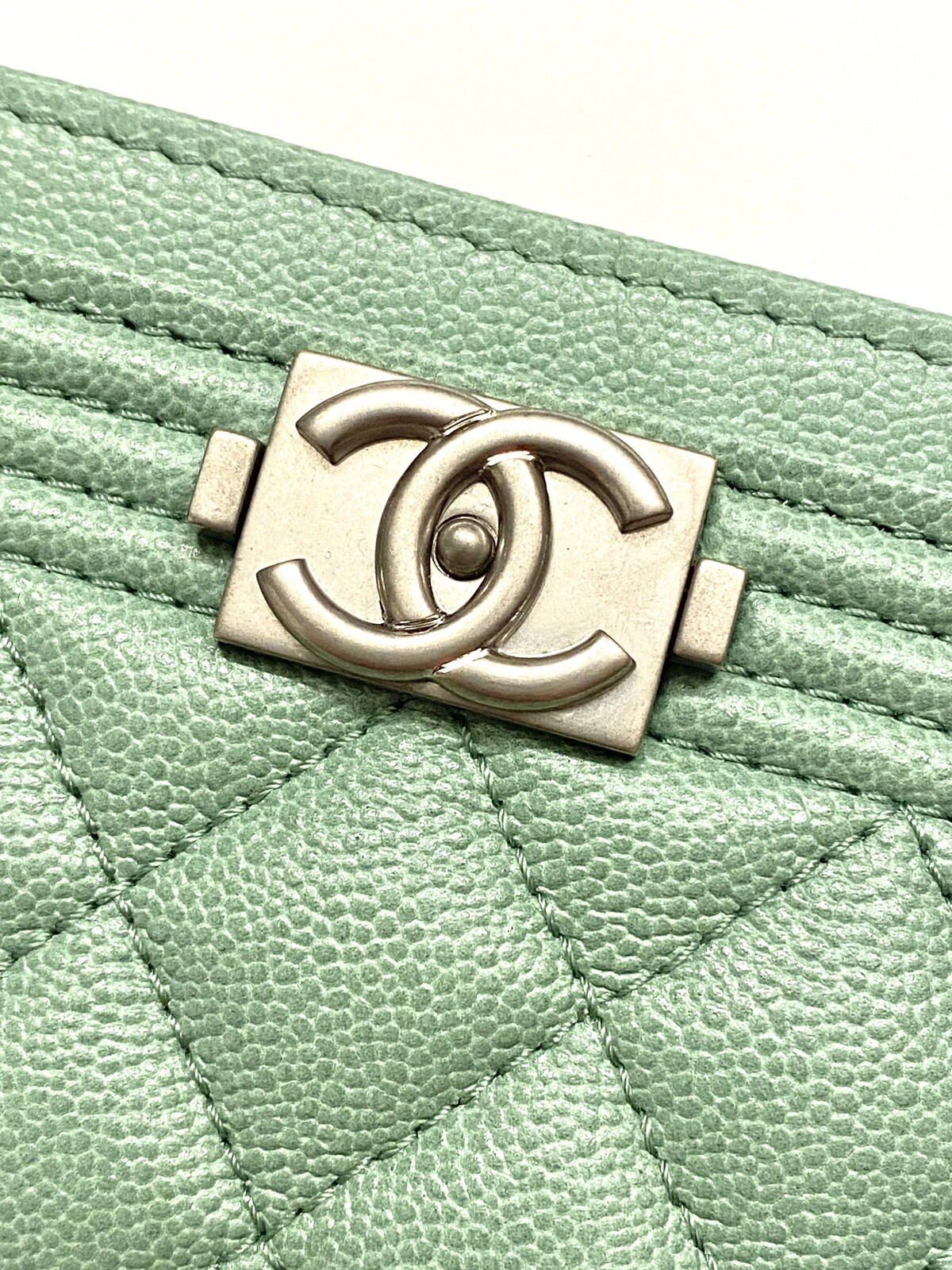CHANEL Caviar Quilted Boy Sage Green Card Holder Wallet image 5