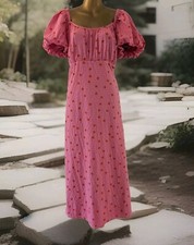 NEW LOOK womens pink polka dot puff sleeve open back midaxi dress size 22