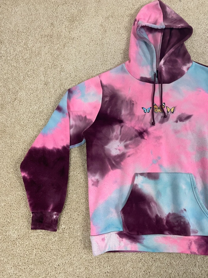 Rue 21 Pullover Sudadera con Capucha Mujer XL Kanga Bolsillo Mariposa Tie Dye Rosa Foto 3 de 4
