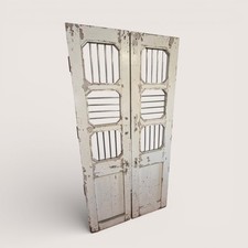 Antique Indian Jali Doors Pair 189cm | Reclaimed Teak Panels Steel Bars