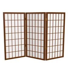 Oriental Furniture Shoji divider 36.25" Geometric Wood Frame 3 Panels Walnut