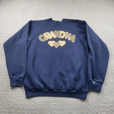 Vintage Fruit Of The Loom Sweatshirt Womens XL Blue Grandma Hearts Graphic 90s