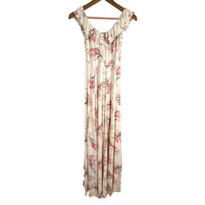 Reformation Verbena Maxi Dress 2 Leila Floral Ruffle Neckline Ivory Pink Cottage