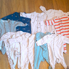 Unisex 0-3 Months Babygrow Bundle 8pc Cotton Jersey Long Sleeve