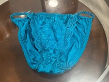 VINTAGE GLOSSY SATIN PANTIES STRING BIKINI FLORAL BRIEF BOWL METALLIC BLUE 6
