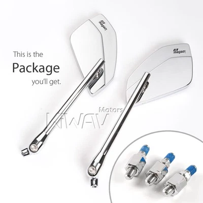Rétroviseurs CleaverII chromé convex 8mm 1.25pitch pour Vespa Kymco SYM - Photo 1/4