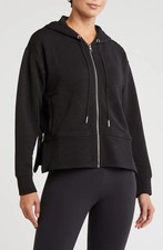 DKNY Women  s Medium Tech Ottoman Full Zip Black Ribbed Hoodie