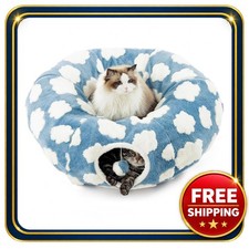 Pet Tunnel Bed 2-in-1 Cat Tunnel and Cozy Rest Spot Plush Jacquard