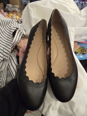 Chloe Women's Lauren Scalloped Ballet Flats, Black, Size 38