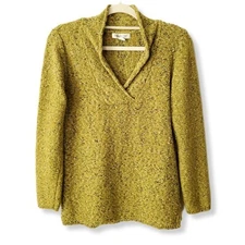 Women Fall Lemongrass Yellow Speckle Sweater M Earthy Rustic Classic Cozy Warm