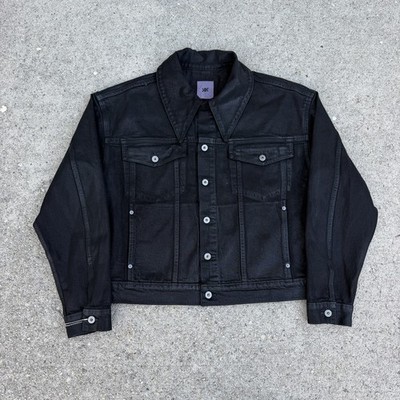 K-Two Studios Onyx Waxed Black Trucker Denim Jacket Sz Medium NEW