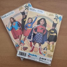 Simplicity 1035 1036 Sewing Pattern DC Superhero Cosplay Batgirl Supergirl Kids