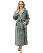 Womens Plush Fleece Long Robe Shawl Collar Fluffy Soft Bathrobe,Medium,SteelGrey