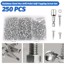 250Pcs Steel Self Drilling Tapping Screws-Hex-Washer Head Sheet Metal Assortment