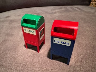 TWO - Dept 56 Christmas Snow Village 1.5'' Metal Mailboxes #5198-5 & #5179-9