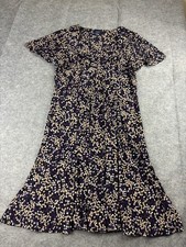 Chaps Women’s XL Flutter Sleeve V Neck Fit & Flare Dress Black Purple Jersey EUC