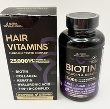 Biotin Collagen Hyaluronic Acid Keratin 25000mcg Made in USA Expires 7/2027