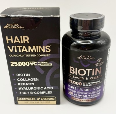 Biotin Collagen  Hyaluronic Acid  Keratin 25000mcg Made in USA Expires 7/2027