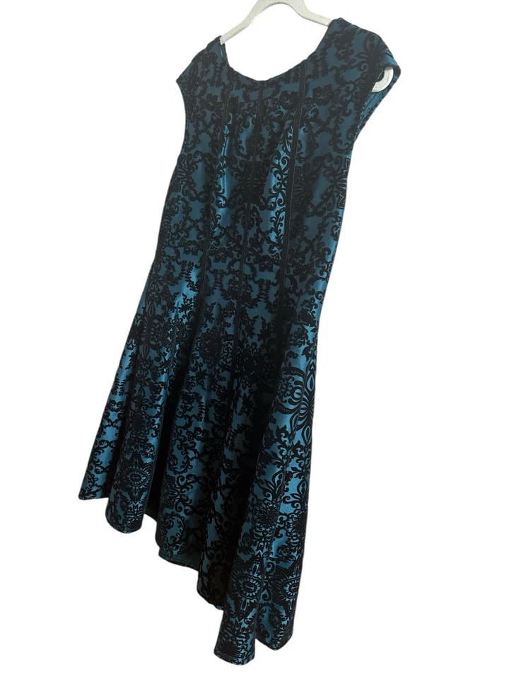 Vestido Danny And Nicole Mujer’s Verde Azulado Negro Terciopelo Burnout Talla 16 Ajuste y Acampanado Foto 2 de 4