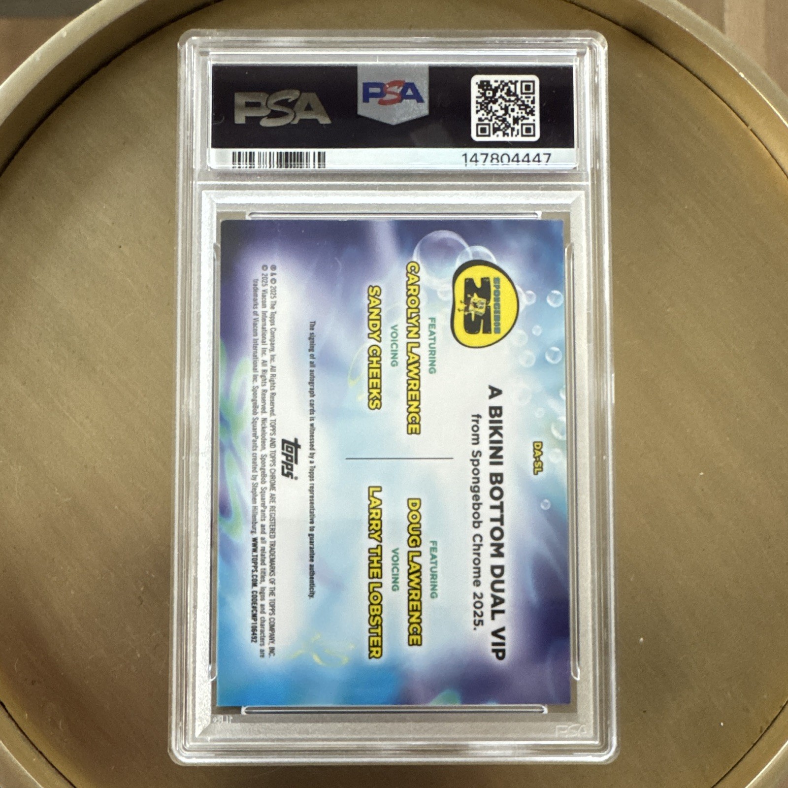 Topps 2025 Chrome SpongeBob DA-SL Bikini Bottom Dual VIP Dual Auto PSA 9 view 2
