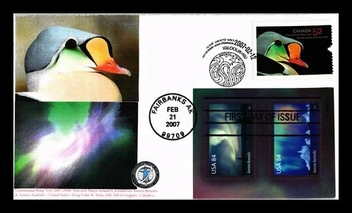 POLAR LIGHTS AURORA  BOREALIS AUSTRALIS  2007 DUAL CANCEL CANADA FDC UNADDR