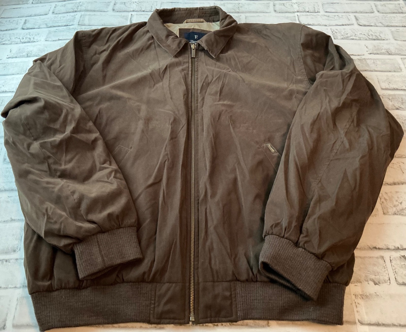 Faconnable Brown Button Under Collar Full Zipper … - image 1