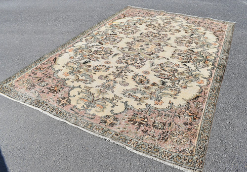 Vintage oushak rug, Turkish large rug, Boho rug, Handmade Rug, 6.4 x 9.3 ft