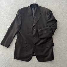 Fineri Italy 42R Suit Jacket Black Striped 100 Wool Classic Blazer