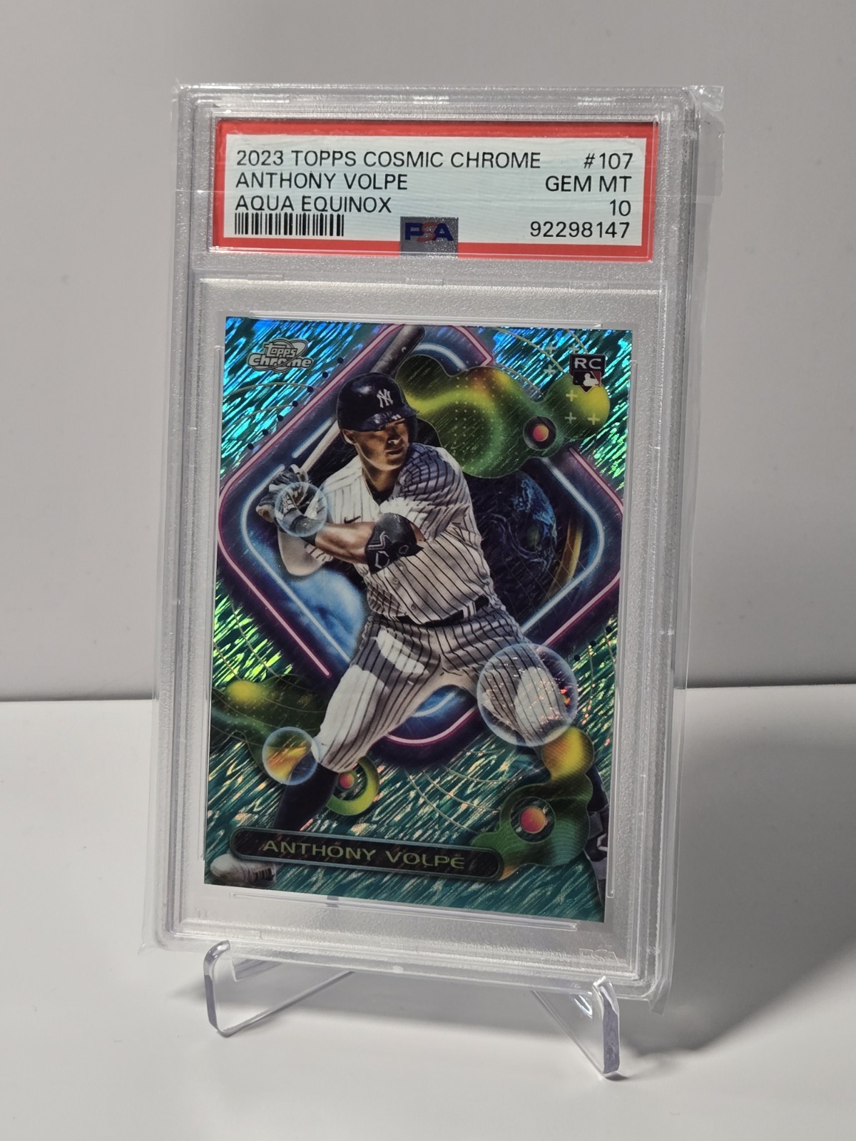 2023 TOPPS COSMIC CHROME #107 ANTHONY VOLPE RC Aqua Equinox /199 Yankees PSA 10