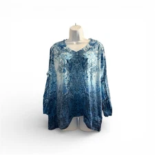 Vintage Y2K Concepts Blue Flowy Boho Printed Blouse Women’s Size XL