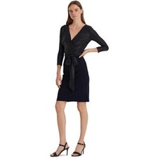 Lauren Ralph Lauren Metallic Jersey Surplice Dress - Lighthouse Navy Size 6 NEW.