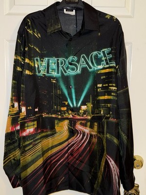 AUTHENTIC MENS VERSACE SILK LONG SLEEVE BUTTON UP COLLAR SHIRT SIZE 48 M/L 