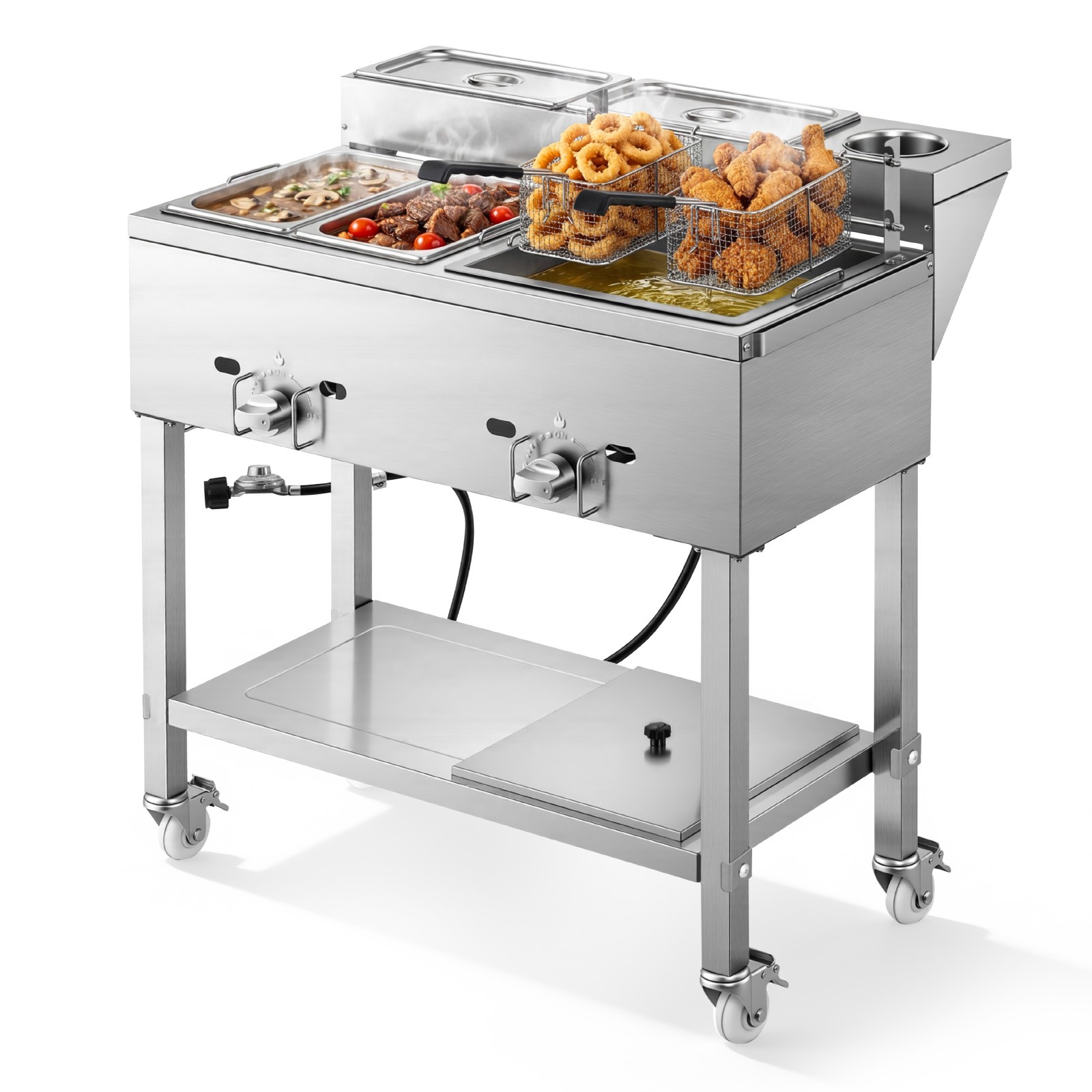 VEVOR Outdoor Propane Deep Fryer with 2 Warming Pans for Fried Chicken & Fries