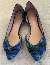 KELLY & KATIE Glorya  D'Orsay Flat Blue Green Brocade Fabric SZ 10