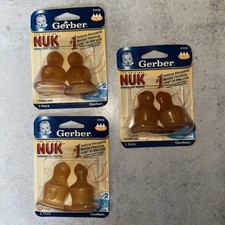 3- 2pk Vintage 2004 Gerber NUK Orthodontic Latex Bottle Nipples Fast Flow NOS
