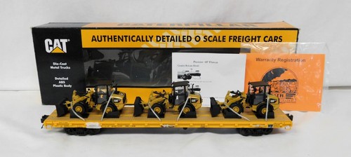 Coche plano MTH 20-98649 Caterpillar O Premier 60' con 3 cargadoras de ruedas compactas #906 | Condition: Used