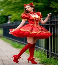 Red Cosplay Dress With Bow ALine Ruffles Lace Short Prom Dress Christmas Costume