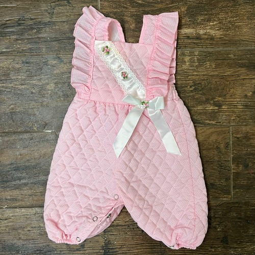 Vtg Baby Girl Pink Polka Dot Floral Quilted Overalls Romper Outfit 0/6 Mo. 80’s eBay