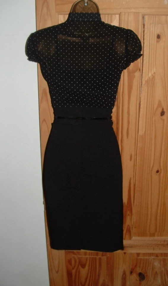 Blusa negra lápiz ondulante lunares elegante trabajo oficina día/fiesta vestido 16 14 Foto 4 de 4