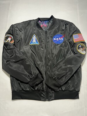 NEW Spirit NASA Adult Black Bomber Jacket with Real Patches (M and XL ONLY)