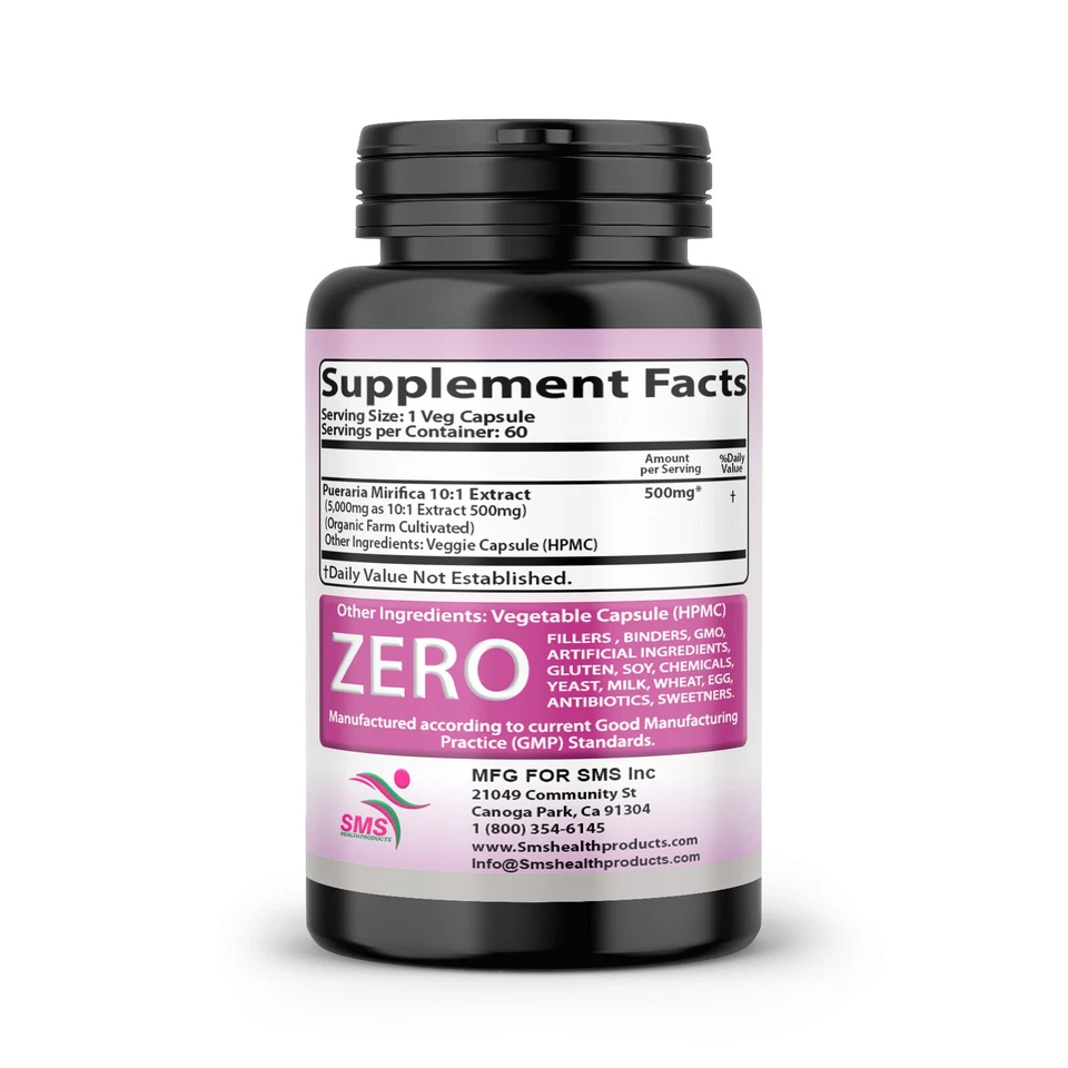 Pueraria Mirifica 5000mg Dietary Supplement Organic 60 Capsule For Women, Trans - Image 3 of 4
