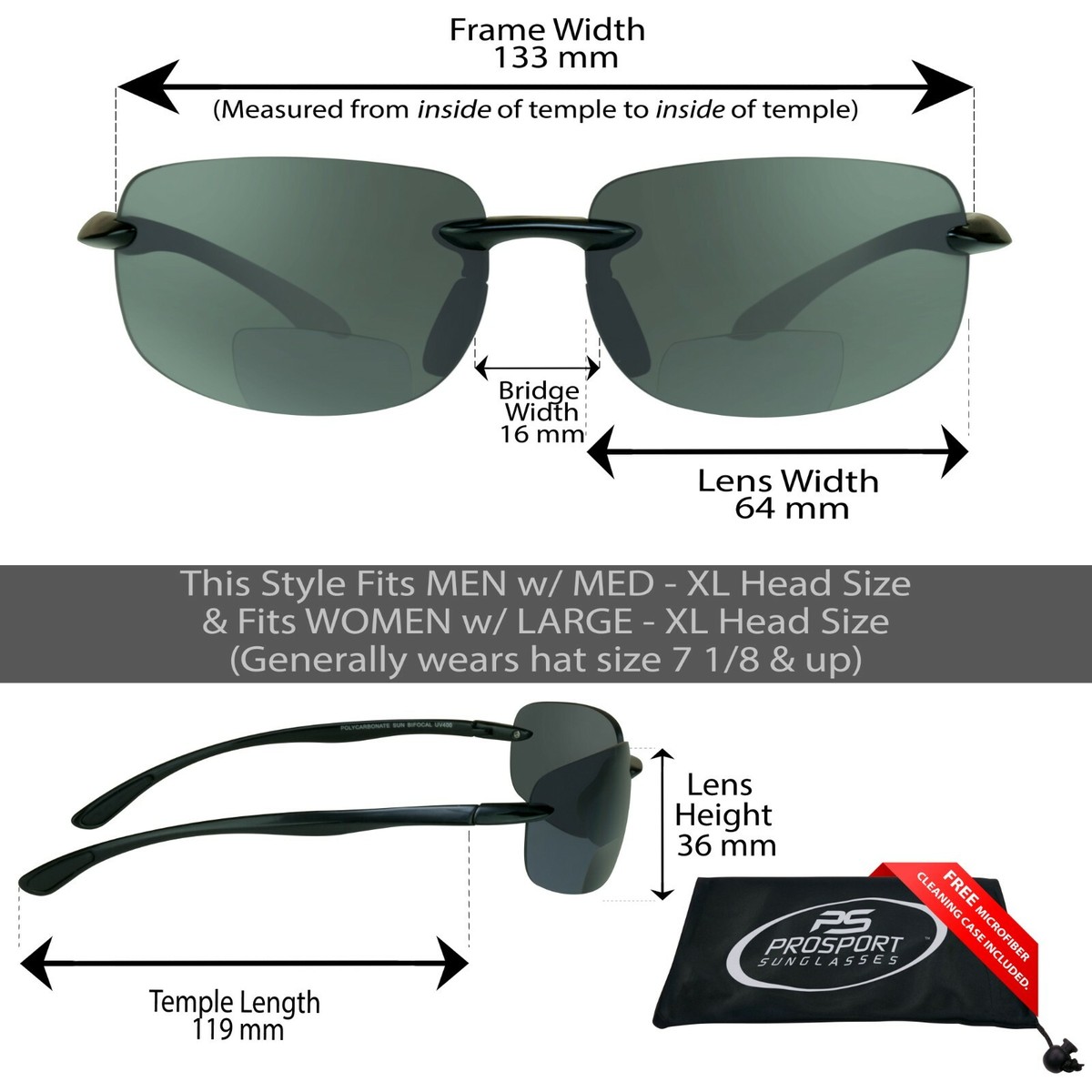 Mass Vision 'The Executive' Bifocal Reading Sunglasses – 3 Pair Pack Semi-Rimless Classic Style, Black Medium - View #6