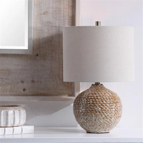 Uttermost Lagos Transitional Ceramic Metal and Fabric Table Lamp in Rust Brown - Picture 2 of 7