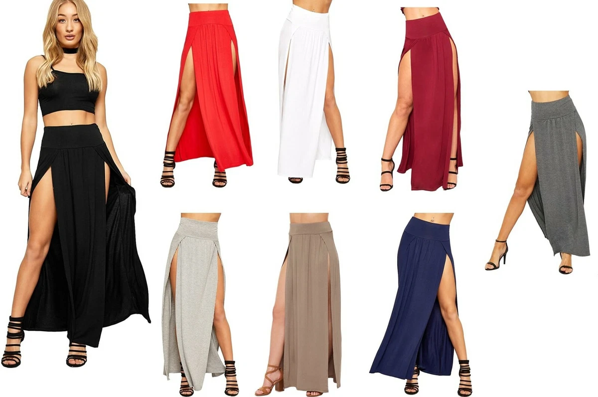 Long skirt with two clearance slits