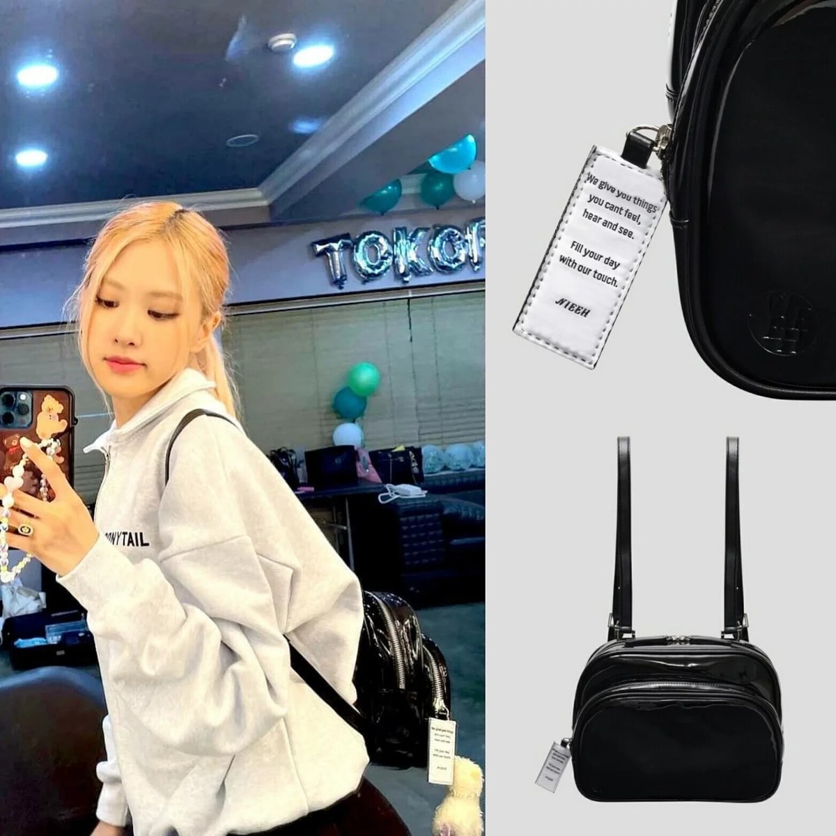 NIEEH Black Leather Backpack Bag Worn by BLACKPINK JENNIE ROSÉ 