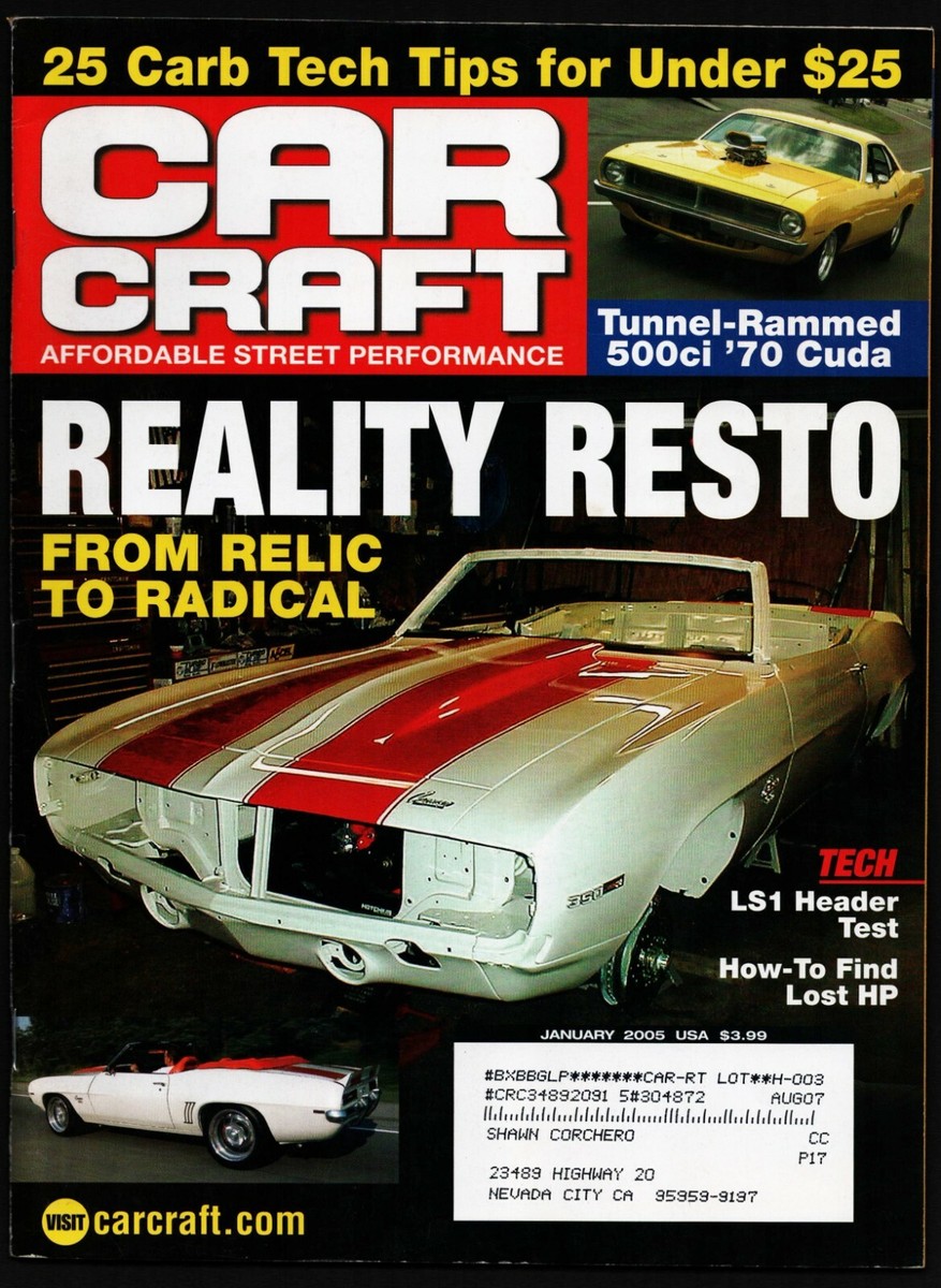 JANUARY 2005 CAR CRAFT MAGAZINE, TUNNEL RAM '70 PLYMOUTH CUDA, '69