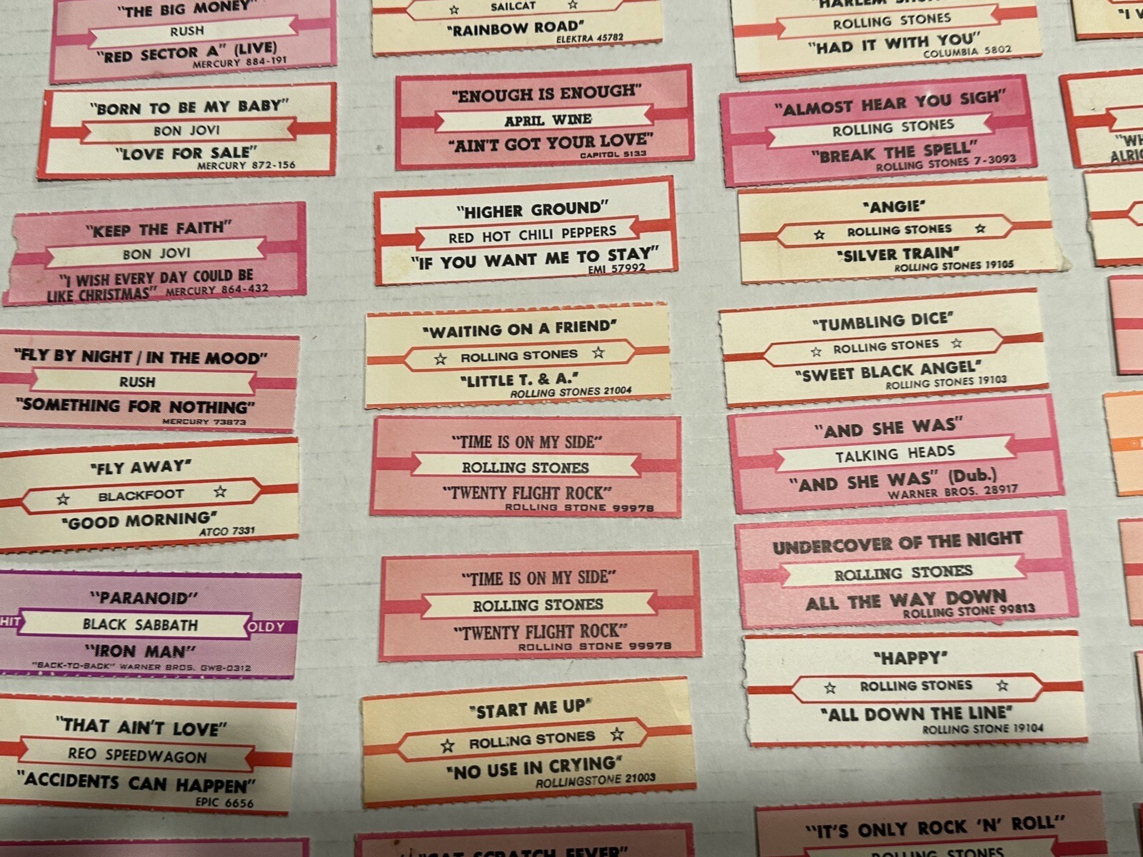 200 ORIGINAL JUKEBOX STAR TITLE STRIPS mostly 60's 70's 80’s Rock N